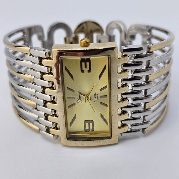 Geneva Watch Women 40MM Gold Dial Gold Gray Tone Bracelet Band 7.5" New Battery - Picture 9 of 15